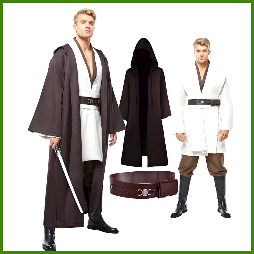 Men's Tunic Cosplay Costume Hooded Robe Uniform Full Set
